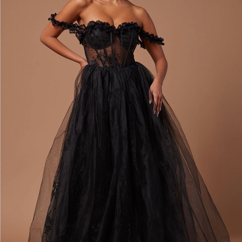 BRAND NEW, NEVER WORK, NWT beautiful black tulle ball gown size M